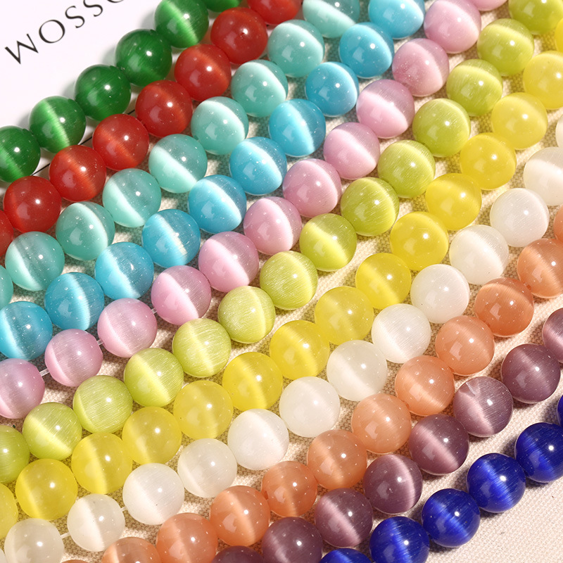 White Opal Scattered Beads Handmade DIY String Beads Materials Color round Beads Semi-Finished Products Crystal Beads Cat's Eye Beads Wholesale