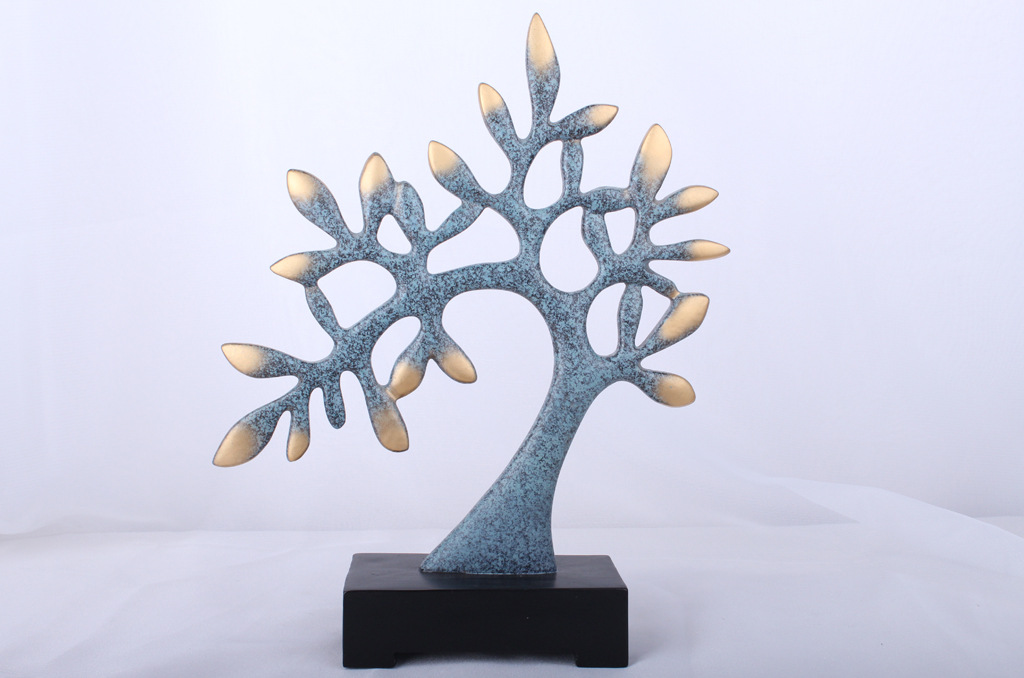 树脂工艺品 现代艺术蓝色发财树摆件 家居办公室桌面客厅创意摆设