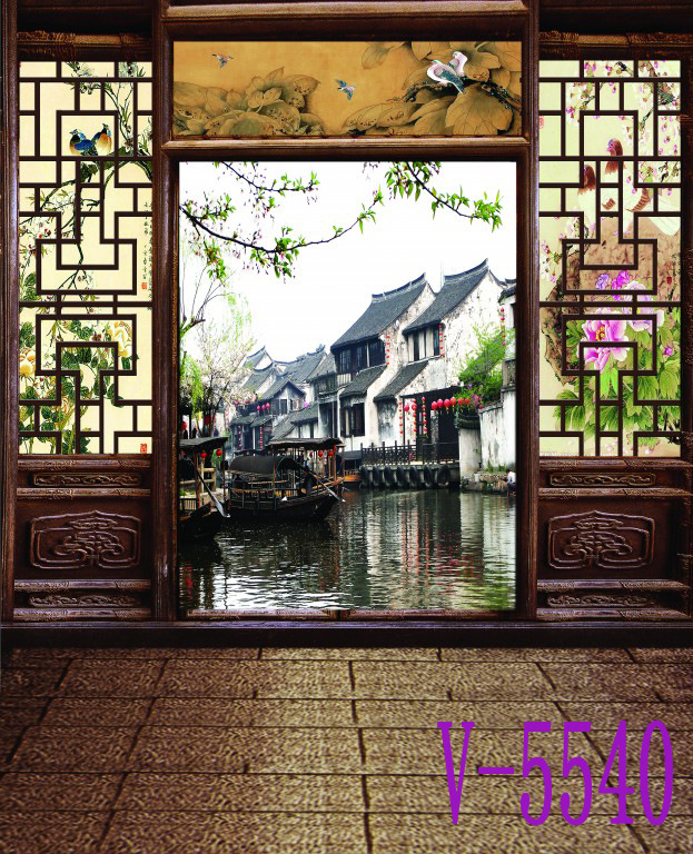 中国风民国复古工笔画旗袍写真背景创意背景影楼摄影古装背景纸