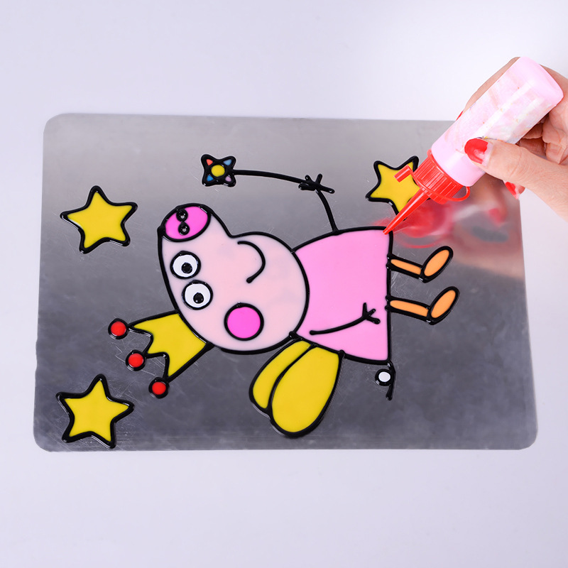 批发儿童烤胶画 16k黑边胶画卡通diy手工绘画玩具 环保油膏烤胶画