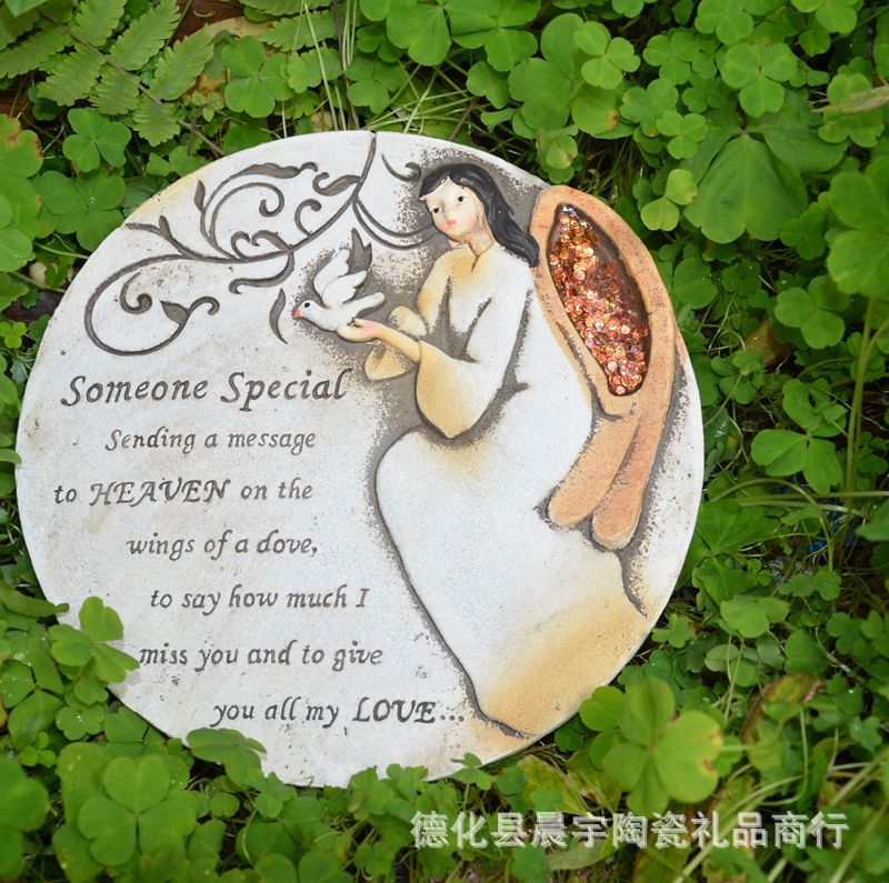 复古做旧水泥工艺品浮雕天使脚踏板垫脚板英文字母板园林摆件5322
