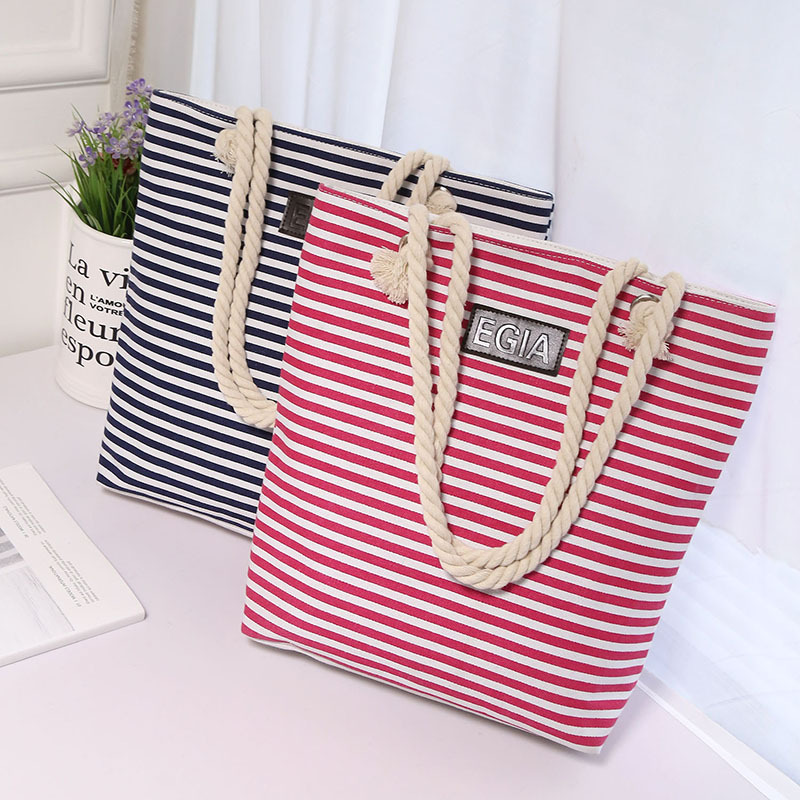 Wholesale 2019 New Canvas Striped Shoulder Bag Hemp Rope Artistic One-Shoulder Handbags for Women Mummy Bag Trending Package