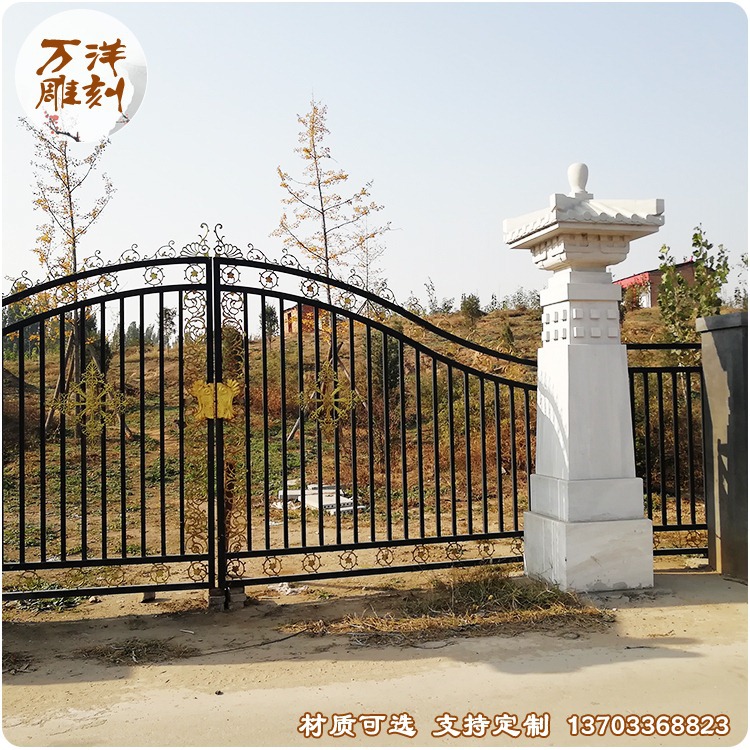 石雕门柱中式汉白玉大门装饰大理石门口方柱子石材立柱别墅小区