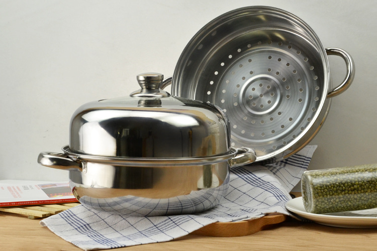 不锈钢汤蒸锅 双层28cm蒸火锅 厨房家用多功能汤锅 礼品锅 赠品