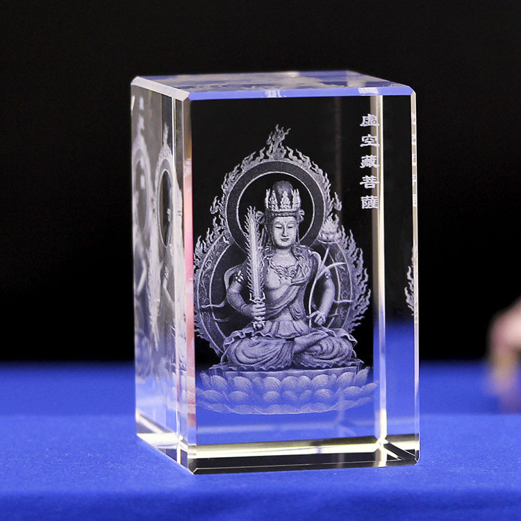 高清3d内雕水晶工艺品 虚空藏菩萨方体家居摆件藏传佛教厂家批发
