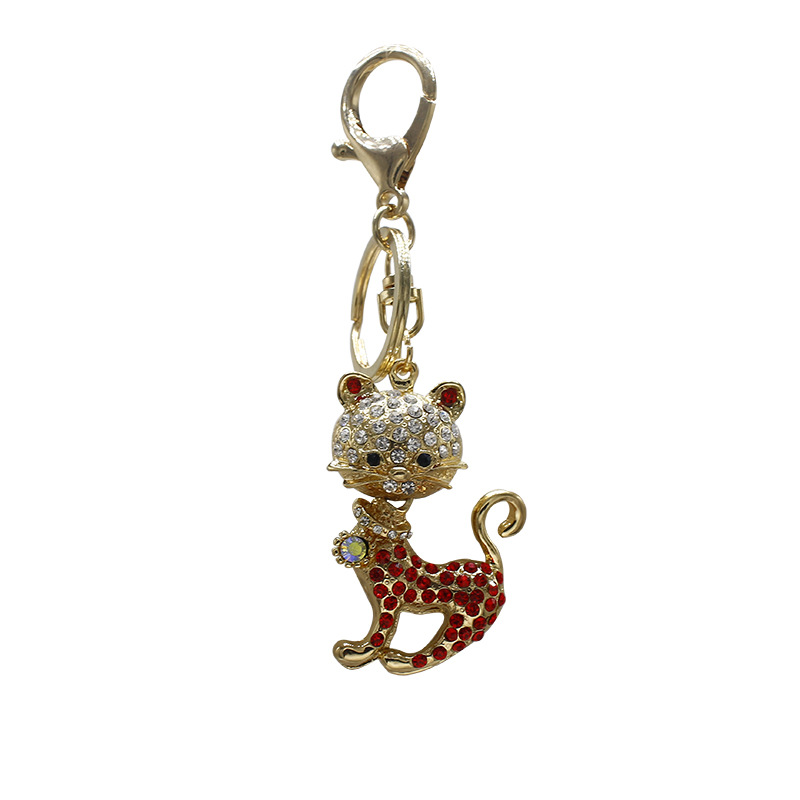 Factory Direct Sales Diamond Rhinestone Kitten Key Buckle Exquisite Women's Bag Bag Charm Automobile Hanging Ornament