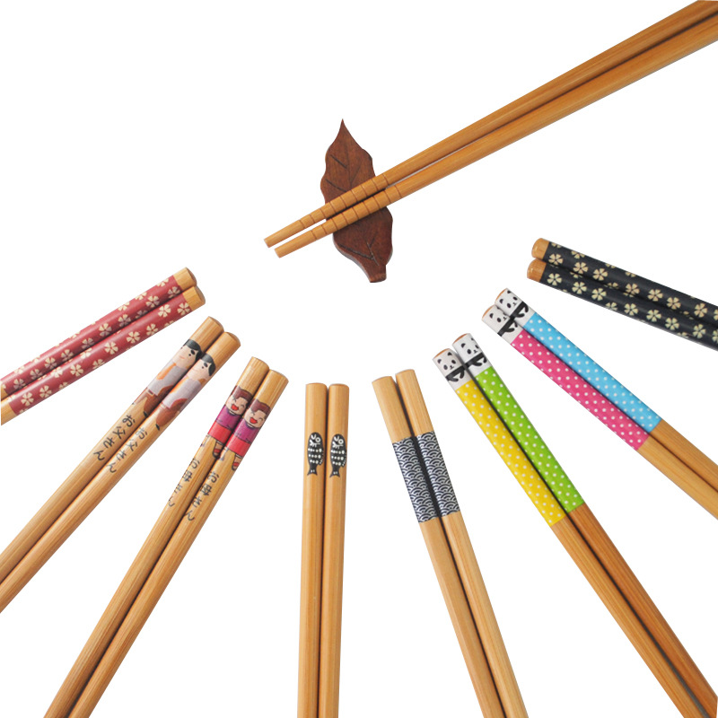 日式创意印花竹质筷子多种图案无油漆无蜡家用厨房竹筷厂家现货