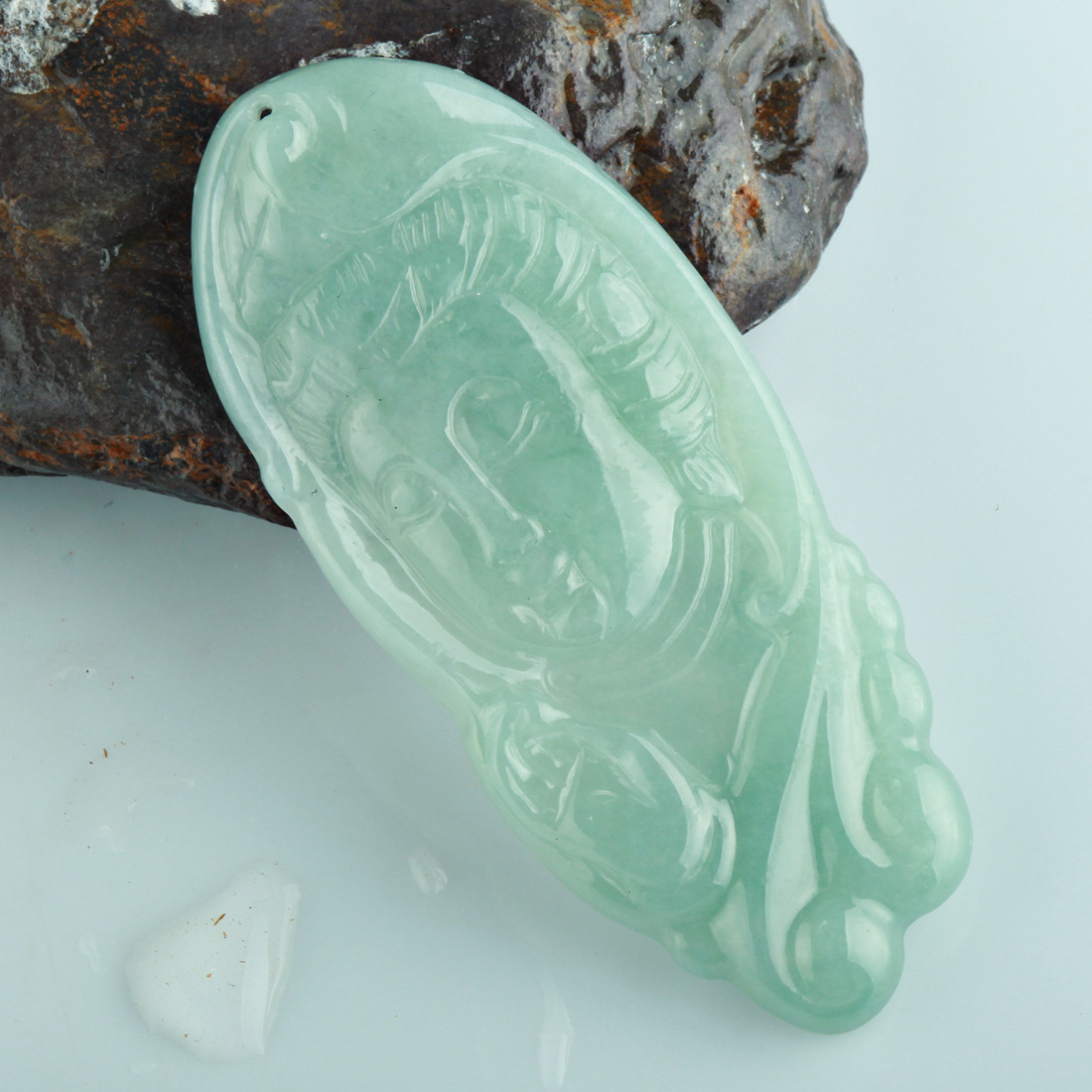 瑜韵四会玉器翡翠a货观音头像吊坠 翠玉释迦摩尼头挂饰