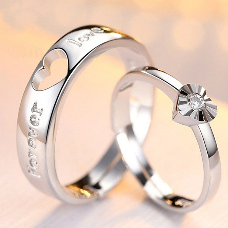 韩版简约心形男女情侣活口戒指铜镀银love字母开口可调节对戒饰品