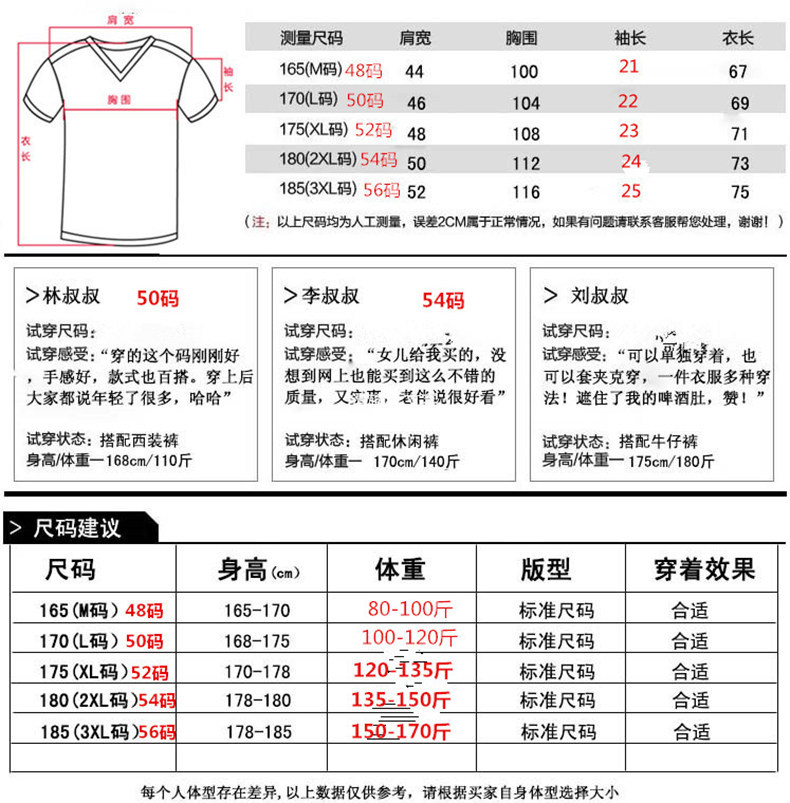 t恤衫尺码与身高图片