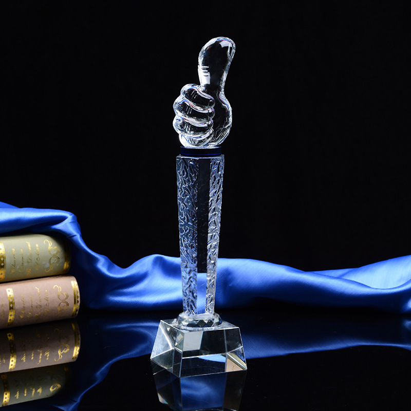 水晶奖杯工艺品定制创意水晶大拇指奖杯高档金属奖杯工艺品