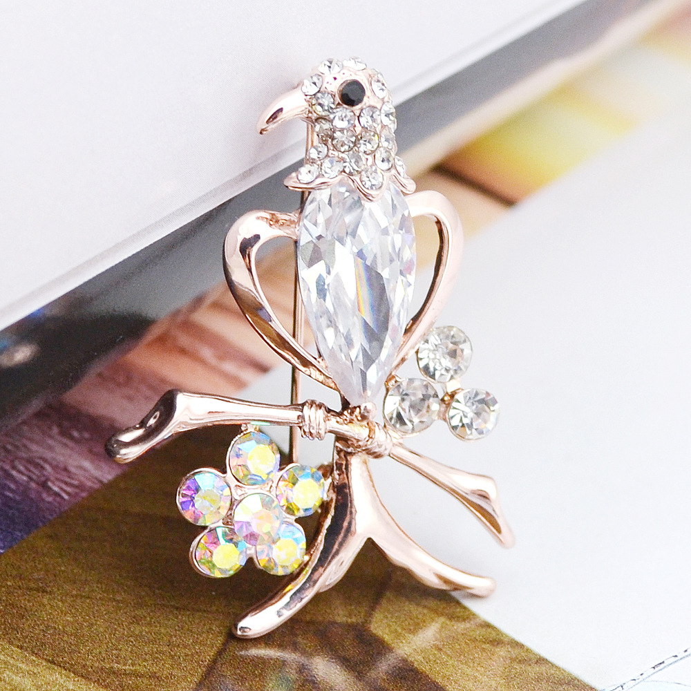 伊江贝婷 韩国韩版水晶百灵鸟胸针 小鸟胸花 镀真金锆石别针n266