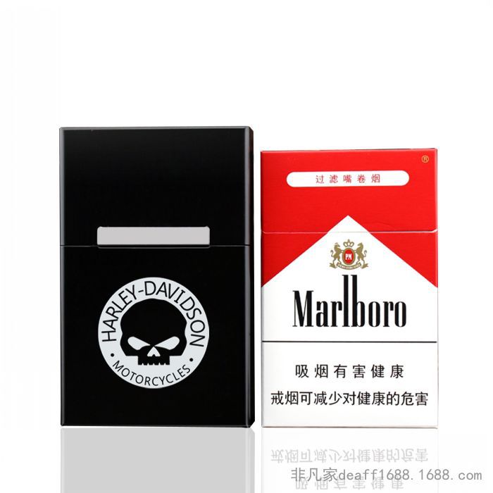 黑色磁性翻盖 骷髅头烟盒铝合金男士20支装烟盒 可定制图案广告