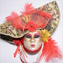 万圣节彩绘帽子女面具 威尼斯高档化妆舞会鸵鸟毛 舞会成人面具