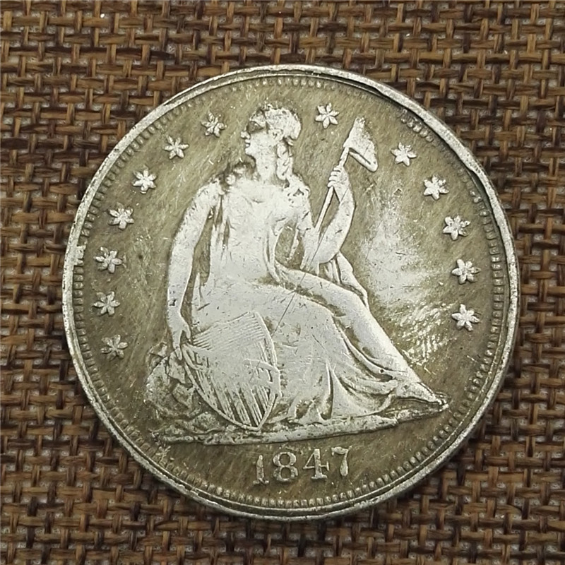 美国1847做旧白铜银币外国银元收藏古玩钱币可吹响直径38mm