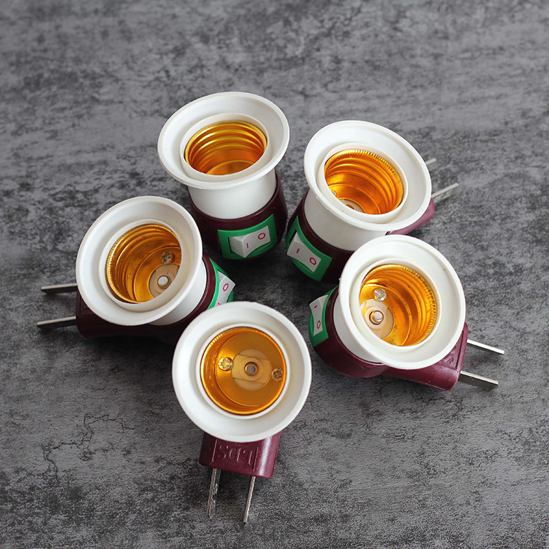 灯座e27螺口可旋转不锈钢插头烟斗型灯座 移动壁插开关小夜灯座