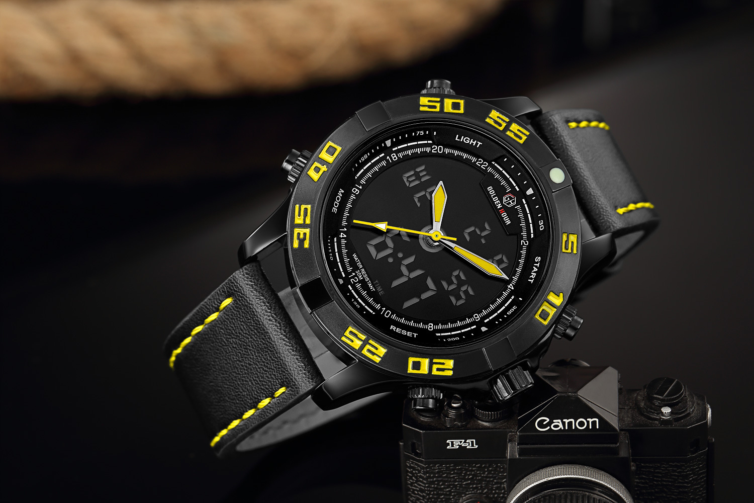 男士户外运动手表高档男款防水石英电子表真皮带led手表watch