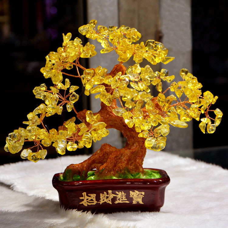 水晶发财树招财进宝水晶招财树摇钱树摆件盆景工艺装饰品礼品批发