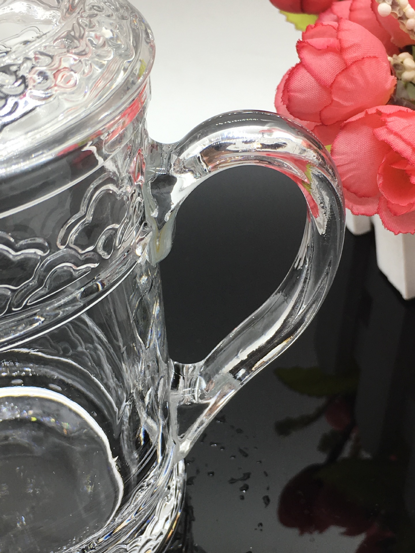 大悲咒水晶杯办公玻璃杯带盖带把茶饮杯佛经佛教供奉杯