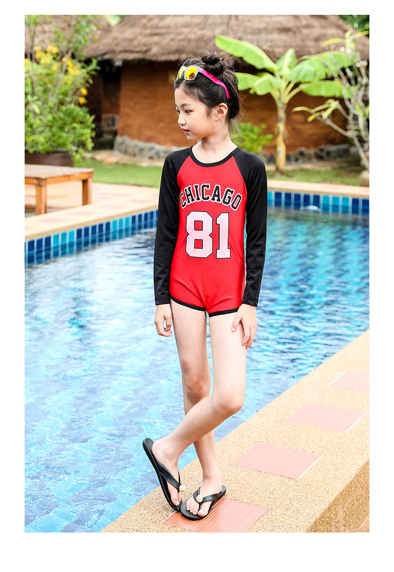 女童泳衣夏2018新款 中大童连体比基尼 韩版童装三角泳装一件代发