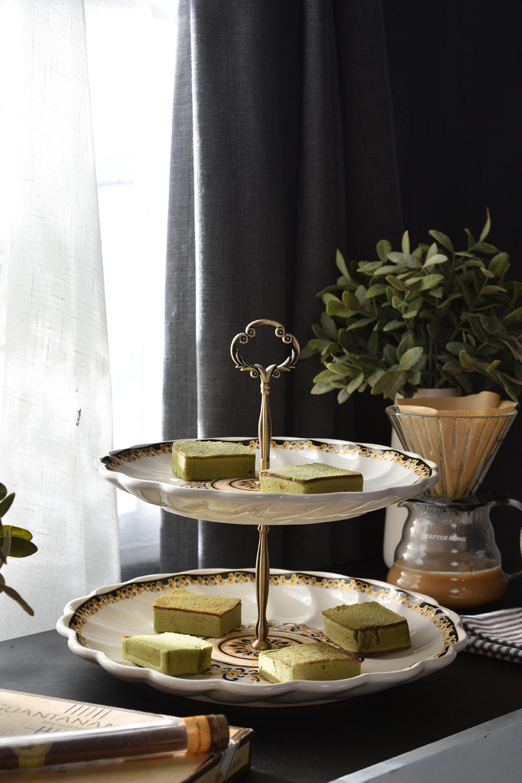 欧式双层果盘客厅咖啡馆下午茶点心盘西式蛋糕陶瓷盘子礼品定制