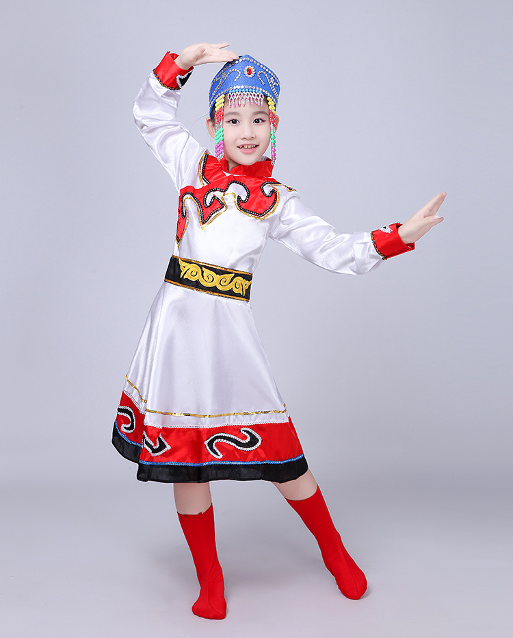 蒙古族服装儿童女孩演出服饰小孩蒙古袍女童款新款蒙古族袍舞蹈服