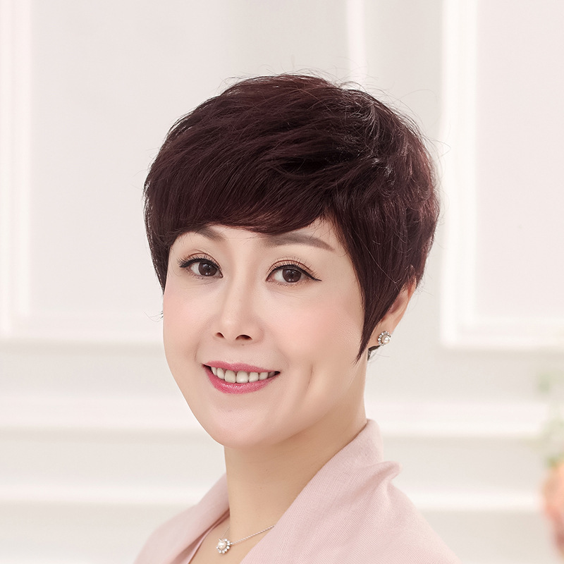 女士假发全真发头套真人发丝妈妈发老年发顺发手织定心