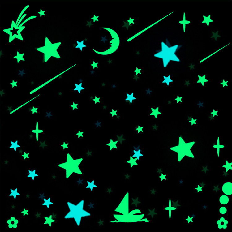 厂家黑暗发光 墙贴纸 散装夜光星星贴纸 卧室彩色墙贴荧光贴