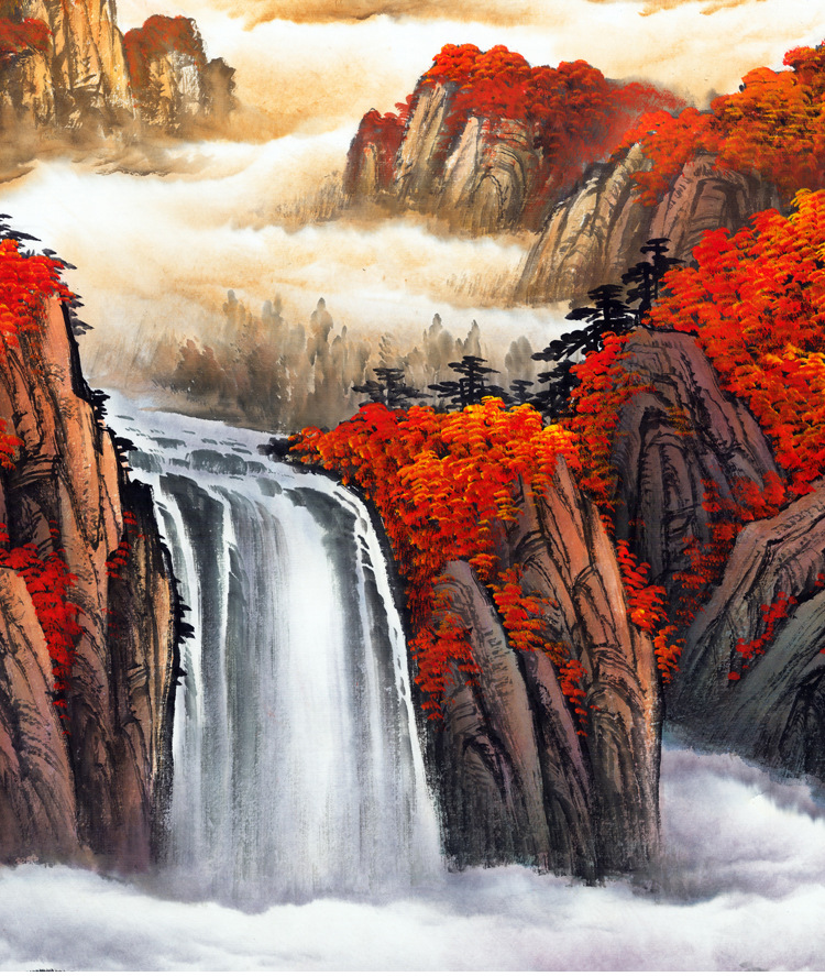 国画鸿运当头山水画客厅办公室公司装饰字画风景画聚宝盆挂画带框