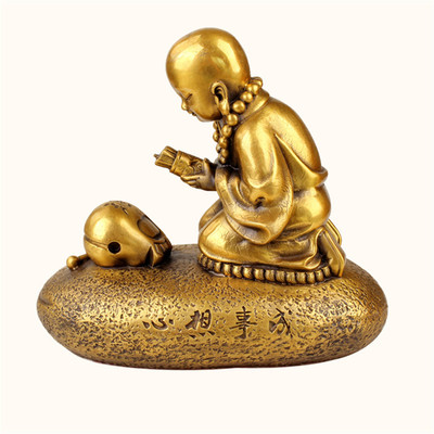 开光纯铜心想事成小和尚求签铜器有求必应小沙弥风水铜器家居摆件