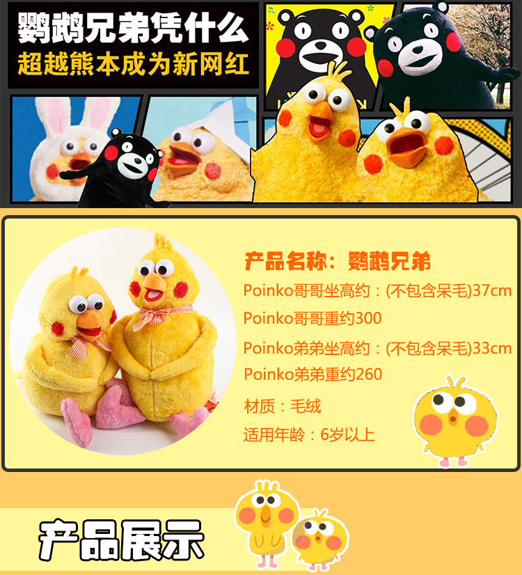 日本docomo网络人气网红表情包 鹦鹉兄弟ポインコ 大号 毛绒公仔