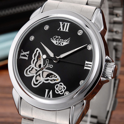 批发 正品个性蝴蝶型镂空机械腕表女士男士手表钢带