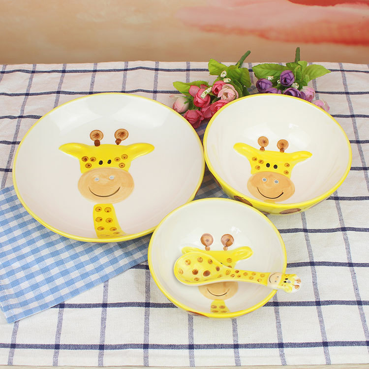 New Unicorn 4-Piece Set Plate Dishes Household Ins Internet Celebrity Tableware Cute Creative Ceramic Dinner Plate Girl's Heart