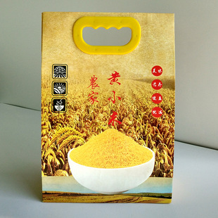 现货批发农家黄小米包装袋定制5斤10斤牛皮纸手提柄小米袋子定做