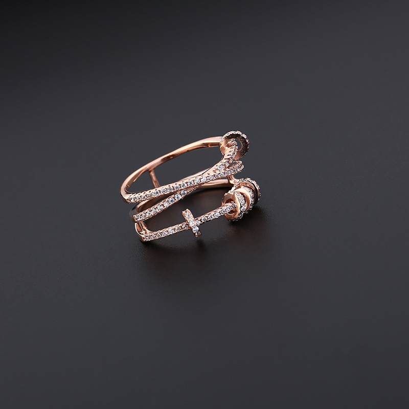 欧美时尚品牌新款 可滑动螺丝帽戒指925银镶锆石四色入