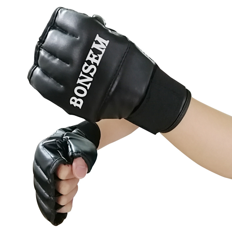 bonsem分指拳击手套 打沙袋半指露指拳套 掌心透气革分指一件代发