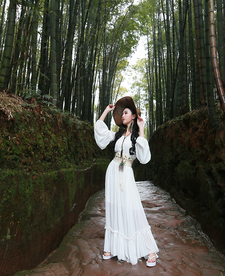 2017《露风》新款开衫连衣裙旅游度假长裙摆沙滩裙仙女飘逸