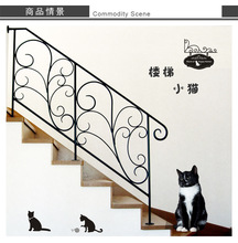 外贸热销小猫楼梯卡通贴纸 环保可移除时尚家居墙贴 AY9008
