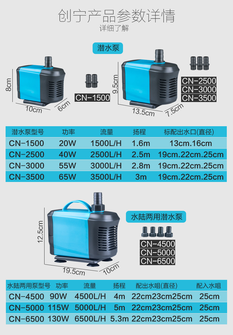 创宁潜水泵静音过滤泵假山循环泵小型换水泵水族箱抽水泵鱼缸水泵