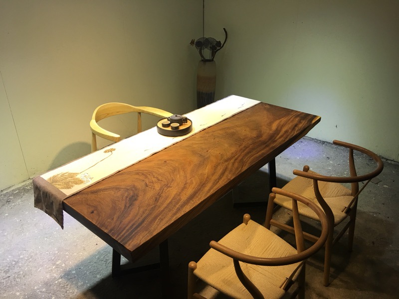 胡桃木烘干实木大板雨豆木个性餐桌咖啡桌餐厅实木家具简约现代