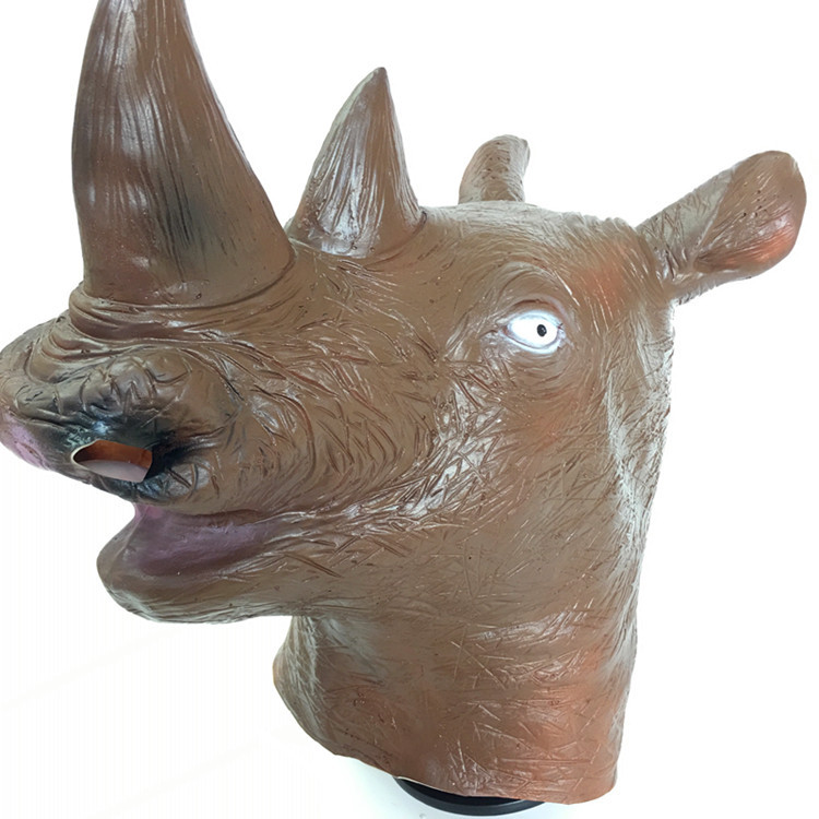 搪胶犀牛角面具 橡胶面具 动物头套 乳胶面具 万圣节派对面具头套