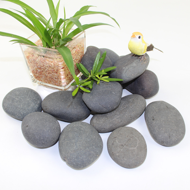 50kg鸡蛋形黑色鹅卵石 自然面不抛光景观小石子 园林园艺鹅软石