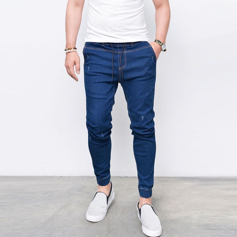 Cross-Border Amazon Hot Wish Hot Sale in Europe and America Men's Skinny Fashion Denim Feet Trousers with an Elasticated Waist Nz11181