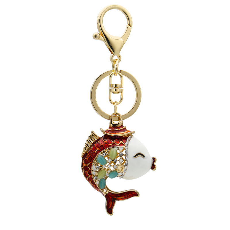 New Cute Fashion Kissing Gourami Rhinestone Keychain Metal Creativity Marine Animal Gift Pendant Small Jewelry