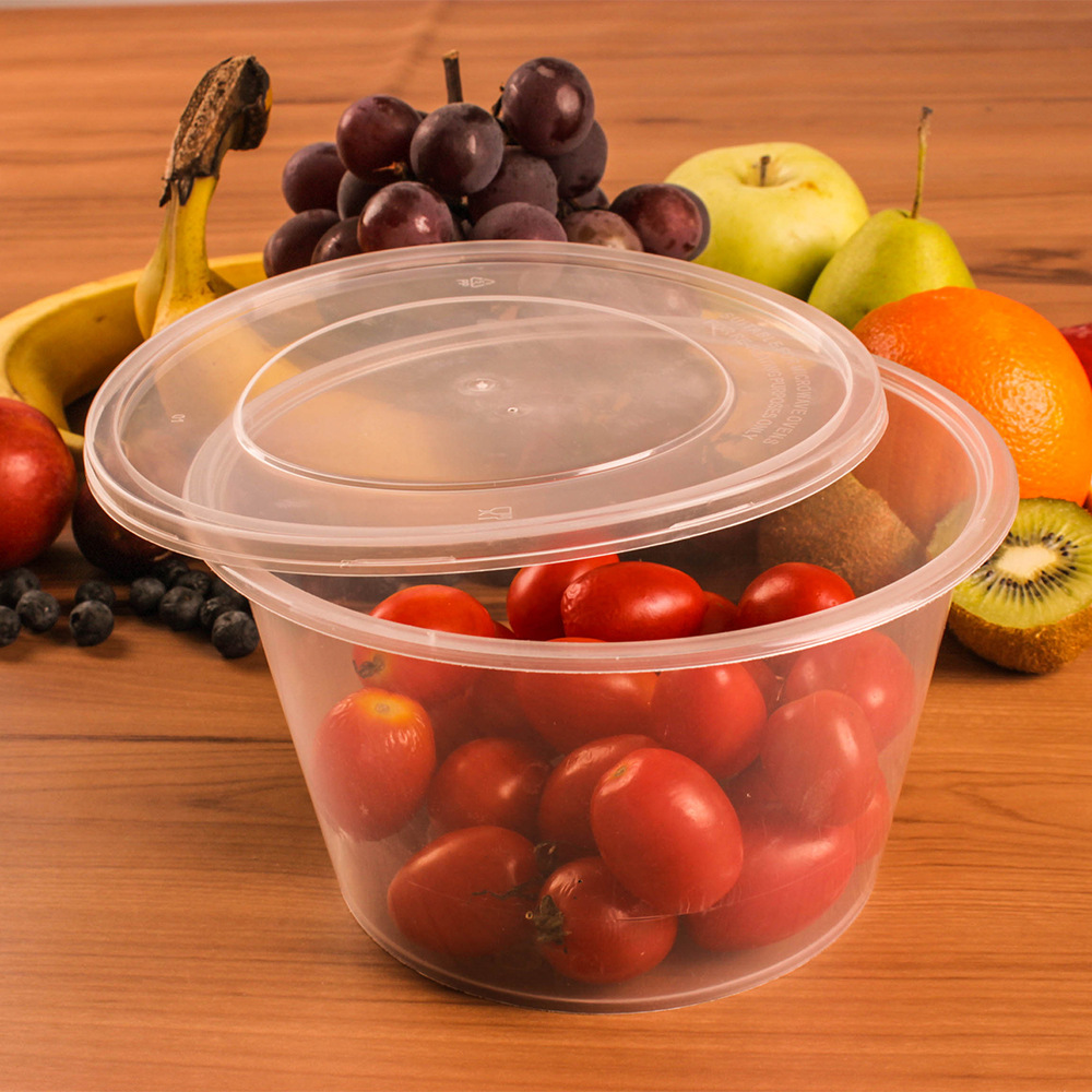 创意1000ml一次性塑料圆碗汤碗打包碗套装耐高温环外卖碗