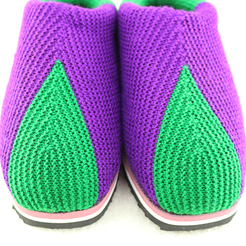 新款三角形手工毛线拖鞋女款亮色玫红色毛线鞋云南毛线拖鞋批发