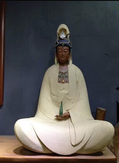 净瓶观音菩萨石湾陶瓷公仔供奉佛像佛堂会所酒店客厅玄关