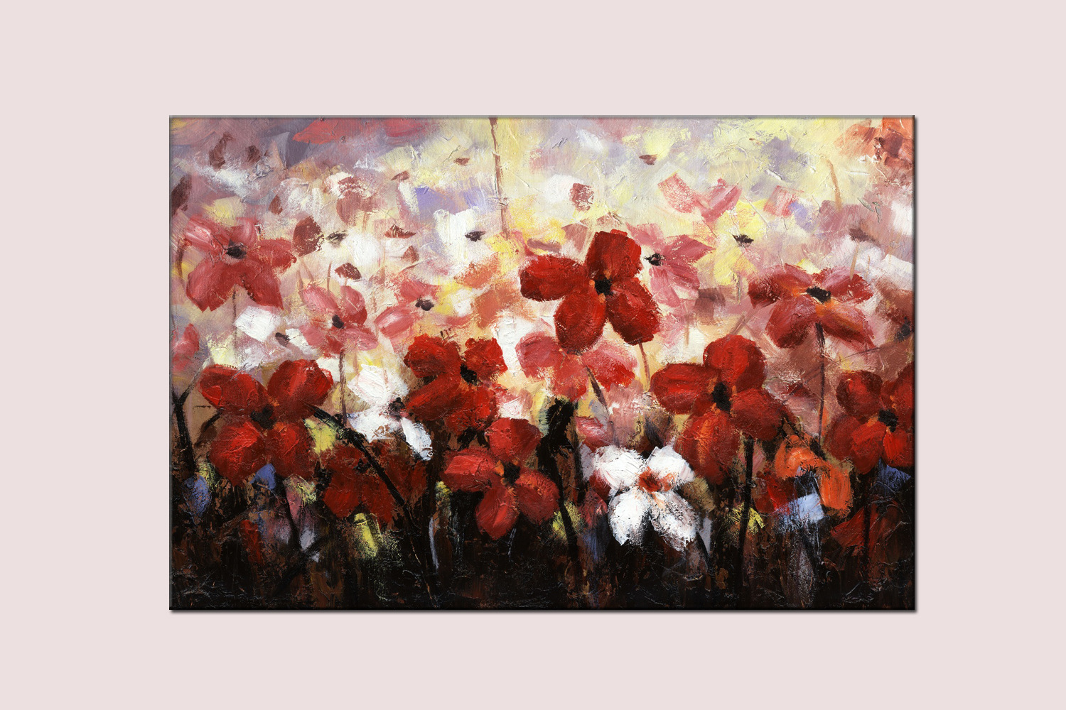 晟天新款小花手绘油画 喷绘加工酒店宾馆油画 半手绘印刷油画