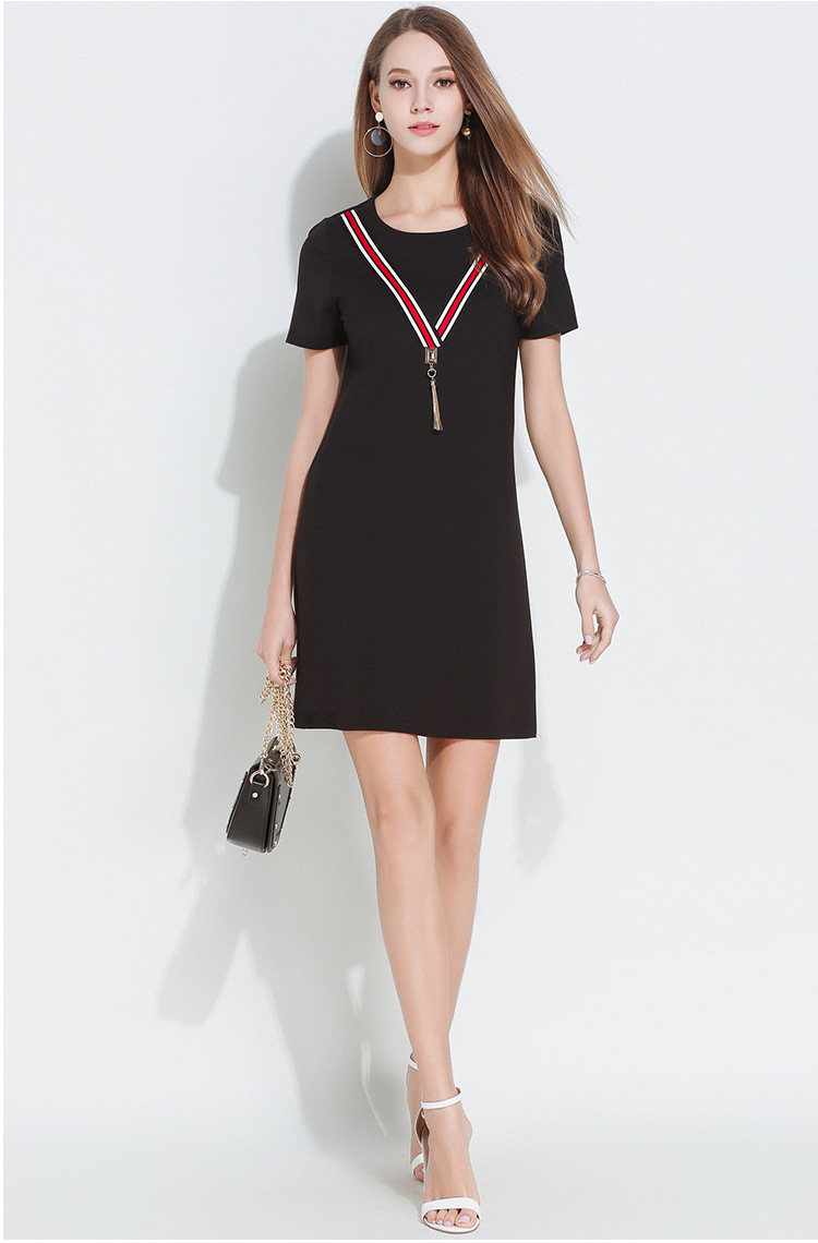 一件代发夏季女装连衣裙修身显瘦a型短袖大码胖mm高端中长款a字裙