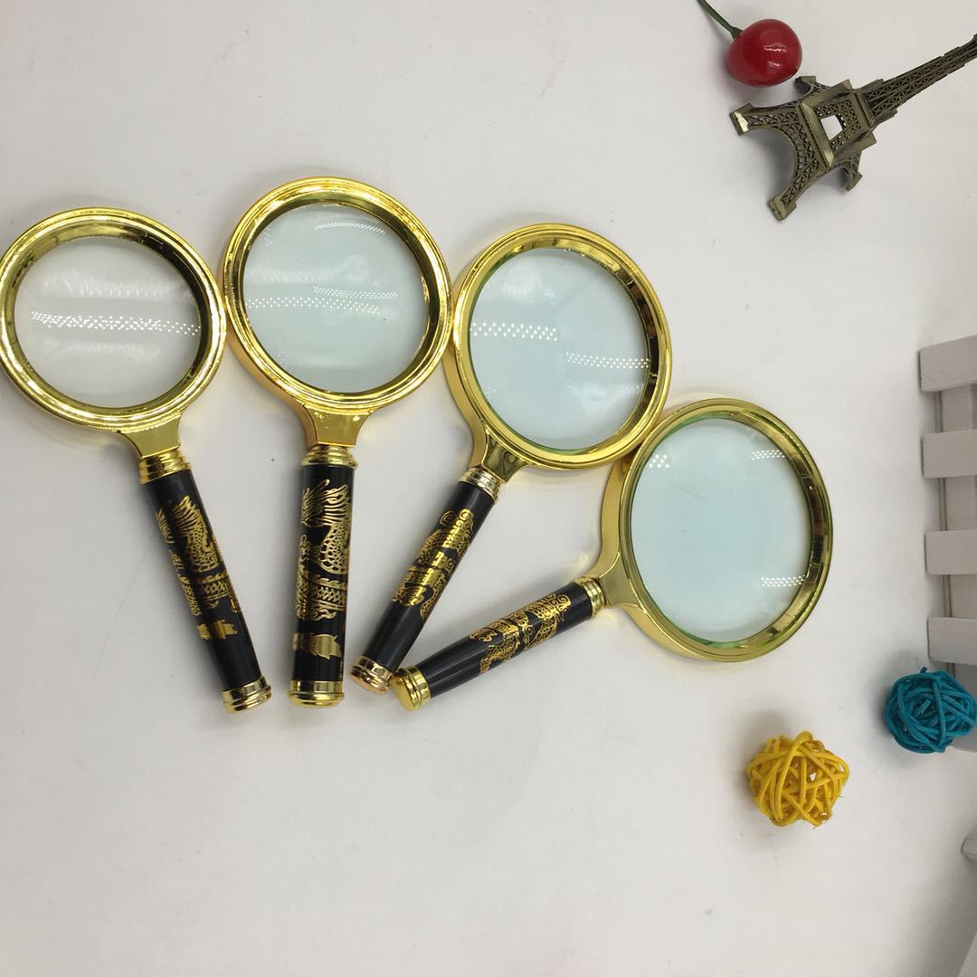 金龙柄复古放大镜手持放大镜大号龙纹手柄考古维修607080mm